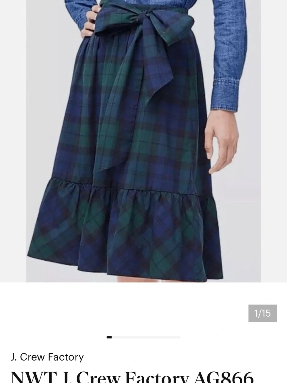 J. Crew Factory AG866 Stewart Tartan Plaid Bow Midi Green Skirt 8